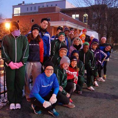 Back on My Feet Boston: Running club promotes self-sufficiency for homeless people through early morning runs through the city. Above, a group of runners representing Team Rosie’s Place is shown in the South End on a recent morning. 	Photo courtesy Back on My Feet Boston